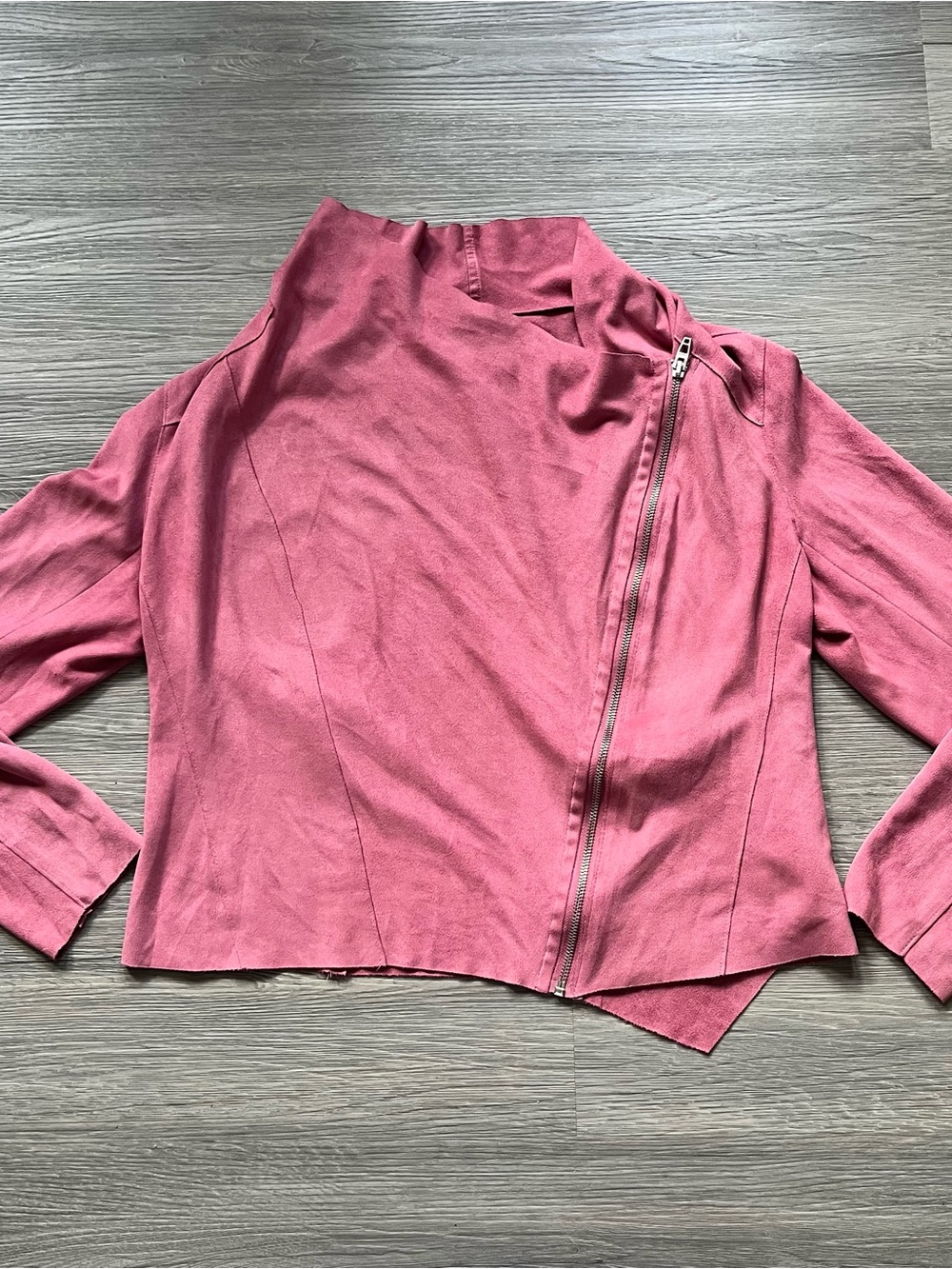 Blank NYC Asymmetrical Zip Sueded Jacket in Dusty Rose